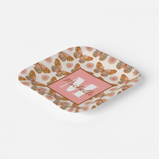Summer Retro Butterfly | Monogrampapier — Borden Papieren Bordje (Gebogen)