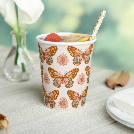 Summer Retro Butterfly Pattern Cups Papieren Bekers (Insitu)