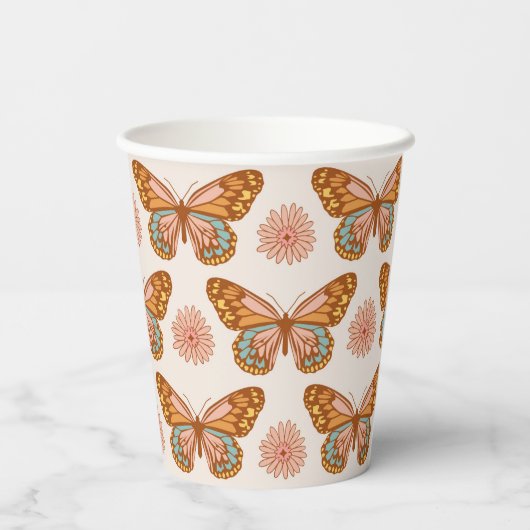 Summer Retro Butterfly Pattern Cups Papieren Bekers (Achterkant)