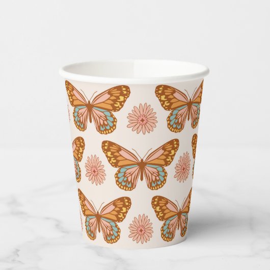 Summer Retro Butterfly Pattern Cups Papieren Bekers (Links)