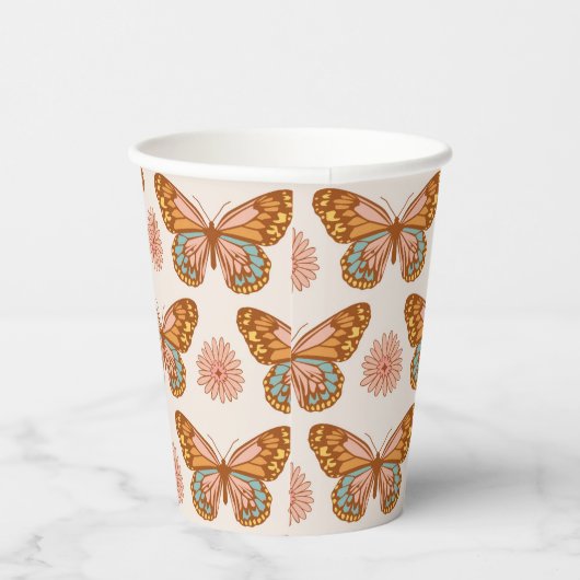 Summer Retro Butterfly Pattern Cups Papieren Bekers (Rechts)