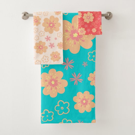 Summer Retro Floral Pattern Bath Towel Set Bad Handdoek (Insitu)