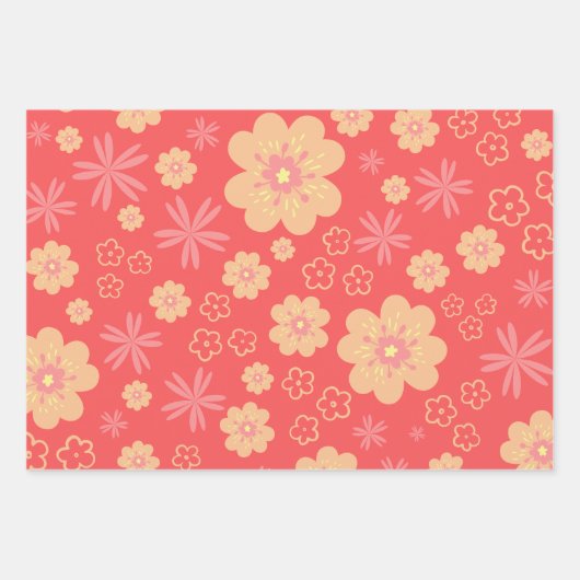 Summer Retro Floral Pattern Inpakpapier Vel (Voorkant 3)