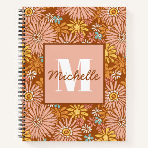 Summer Retro Flower   Monogram Notitieboek