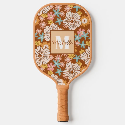 Summer Retro Flower | Monogram Pickleball Paddle (Voorkant)