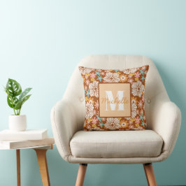 Summer Retro Flower | Monogram Sierkussen
