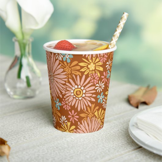 Summer Retro Flower Pattern Cups Papieren Bekers (Insitu)