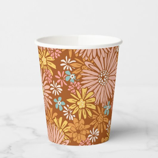 Summer Retro Flower Pattern Cups Papieren Bekers (Links)