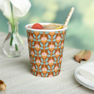 Summer Retro Flower Pattern Cups Papieren Bekers