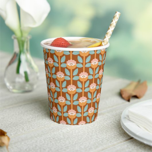 Summer Retro Flower Pattern Cups Papieren Bekers (Insitu)
