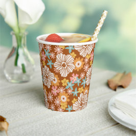 Summer Retro Flower Pattern Cups Papieren Bekers