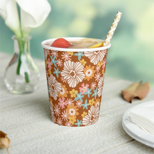 Summer Retro Flower Pattern Cups Papieren Bekers (Insitu)