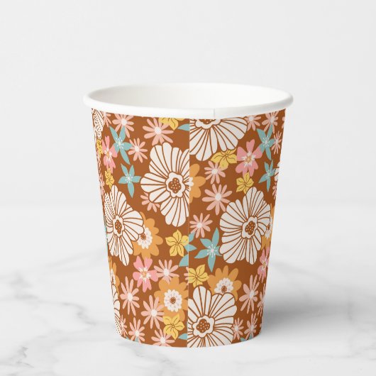 Summer Retro Flower Pattern Cups Papieren Bekers (Rechts)