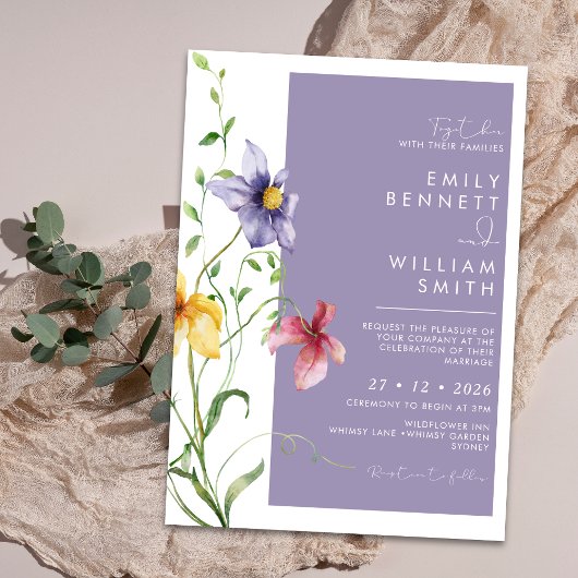 Summer Romantic Floral Meadow Stylish Wedding Kaart