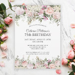 Summer Roos Garden Floral 75th Birthday Party Kaart<br><div class="desc">Viel een 75e verjaardag in mooie stijl met deze roze rozen die onweerstaanbaar zijn en de bloei van de bloei van de bloei-verjaardagsfeestdag in gemengde tuinen. Feminine roze rozen, gemengde bloemen en groene jouw tekst in een kenmerkende vorm. Alle tekst kan gepersonaliseerd zijn voor je partij, inclusief de leeftijd van...</div>
