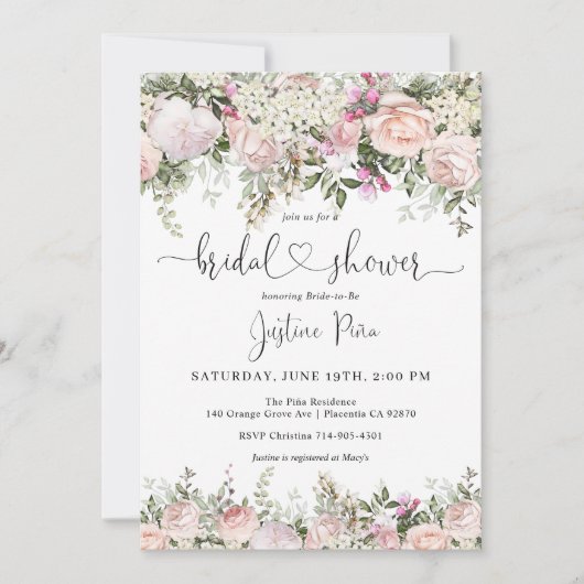 Summer Roos Garden Floral Bridal Shower Kaart (Voorkant)