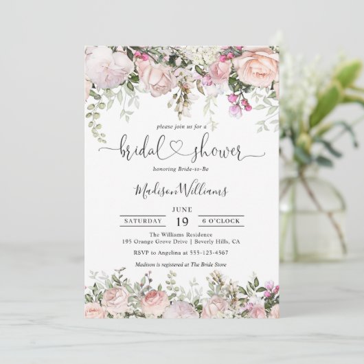 Summer Roos Garden Floral Bridal Shower Kaart (Staand voorkant)