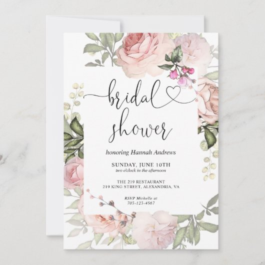Summer Roos Garden Pink Bridal Shower Kaart (Voorkant)