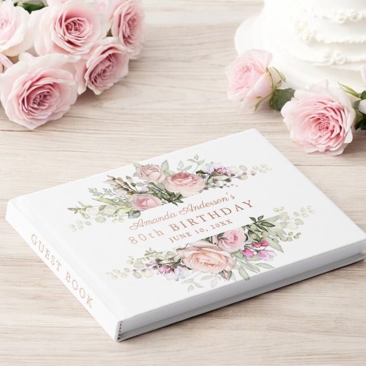 Summer Rose Garden Pink Floral 80th Birthday Gastenboek