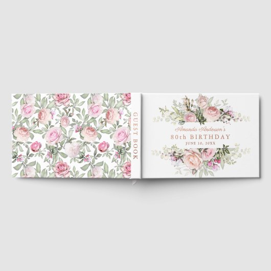 Summer Rose Garden Pink Floral 80th Birthday Gastenboek (Volledig)