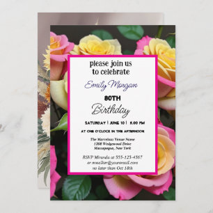 Summer Rose Garden Pink Floral 80th Birthday Kaart