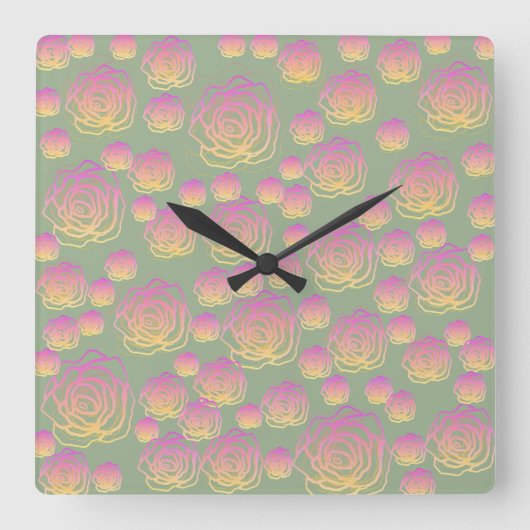 Summer Roses Vierkante Klok (Voorkant)