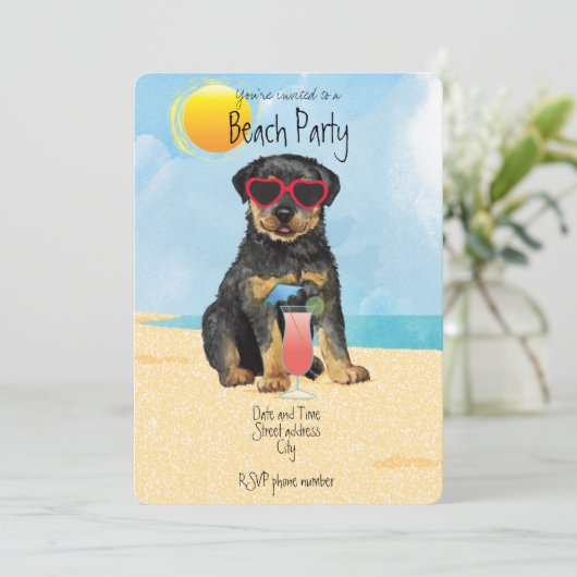 Summer Rottweiler Beach Party nodigt uit Feestdagenkaart (Staand voorkant)
