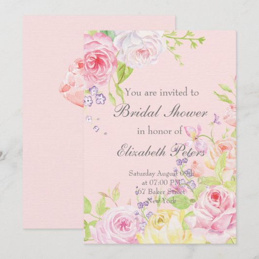 Summer Rozen Flowers Bridal Shower Kaart (Voorkant / Achterkant)