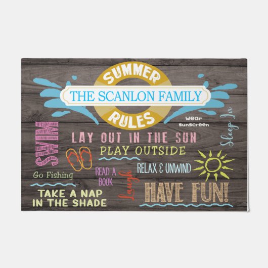 Summer Rules Personalized Mat, Pool Family  Deurmat (Voorkant)