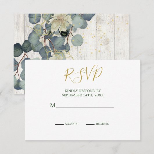 Summer Rustic Wood Elegant Gold Wedding RSVP Kaartje (Voorkant / Achterkant)