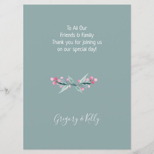 Summer Sage Wedding Menu (Achterkant)