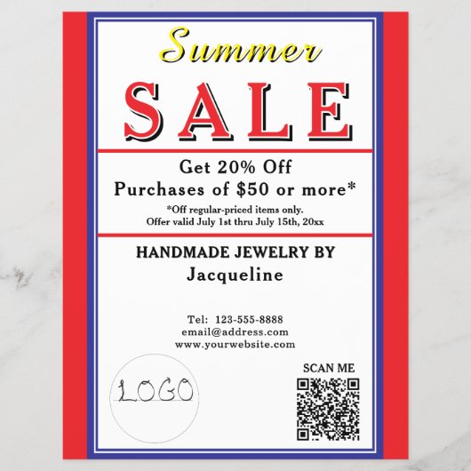 Summer Sale Red White Blue Heart Flyer (Voorkant)