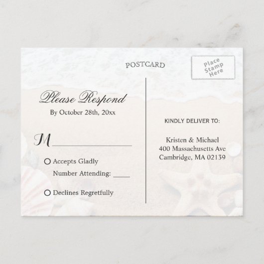 Summer Sandy Beach Starfish Seashell RSVP Antwoord Uitnodiging Briefkaart (Achterkant)
