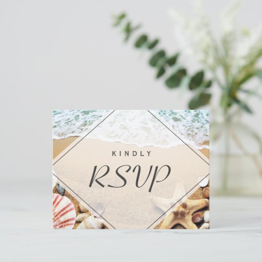 Summer Sandy Beach Starfish Seashell RSVP Antwoord Uitnodiging Briefkaart (Staand voorkant)