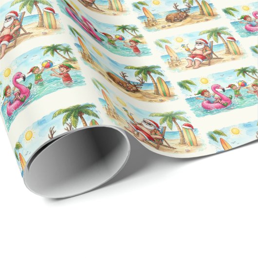Summer Santa Wrapping Paper – Tropical Christmas B Cadeaupapier (Rol Hoek)