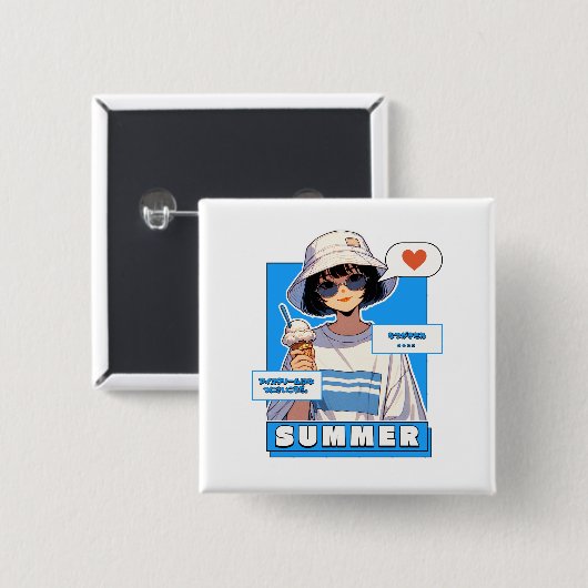 Summer Scoop Bliss Vierkante Button 5,1 Cm (Voorkant /achterkant)