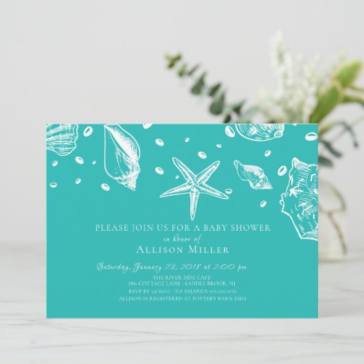 Summer Sea Shells Baby shower Uitnodiging (Staand voorkant)