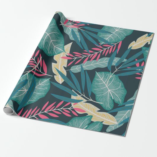 Summer seamless pattern with colorful tropical lea cadeaupapier (Uitgerold)