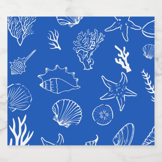 Summer Seashells Frame Beach Wedding Blue Bier Etiket (Enkel label)