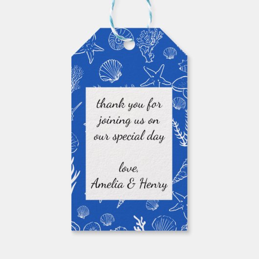 Summer Seashells Frame Beach Wedding Blue Cadeaulabel (Achterkant)
