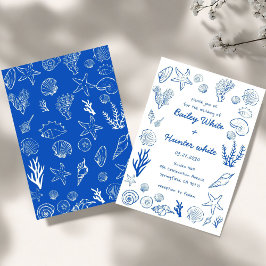 Summer Seashells Frame Beach Wedding Blue  Kaart
