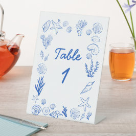 Summer Seashells Frame Beach Wedding Blue Reclamebord Met Voetstuk