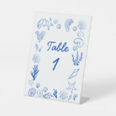 Summer Seashells Frame Beach Wedding Blue Reclamebord Met Voetstuk (Voorkant)
