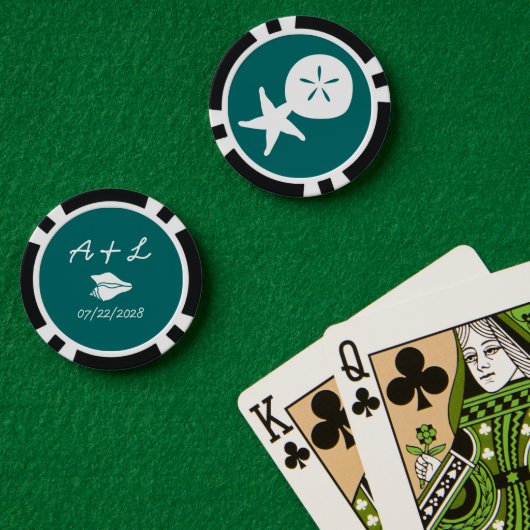 Summer Seashells in Blauwgroen Poker Chips (Pokertafel (Dubbel))
