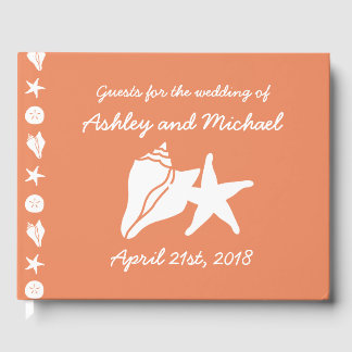 Summer Seashells in Coral Guest Book Gastenboek