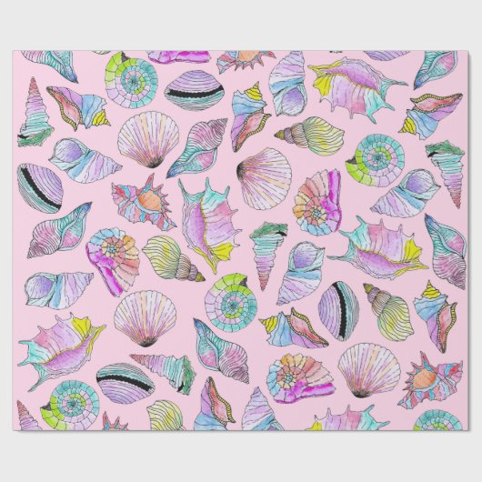 Summer Seashells in Girly Painted Waterverf Paint Cadeaupapier (Vlak)