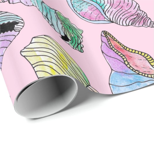 Summer Seashells in Girly Painted Waterverf Paint Cadeaupapier (Rol Hoek)