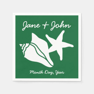 Summer Seashells in Green Napkins Servet