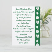 Summer Seashells in Green Wedding Invitation Kaart (Staand voorkant)