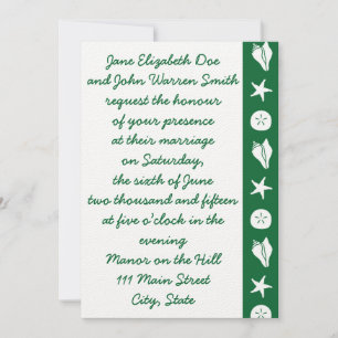 Summer Seashells in Green Wedding Invitation Kaart